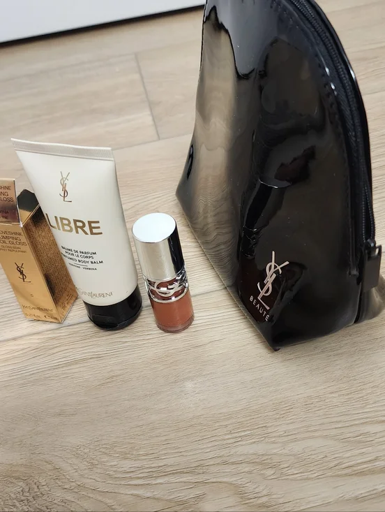 New Ysl Black Patent Leather Makeup Pouch Bag + 2 Pcs Makeup Skincare Gift Set - Picture 5 of 5